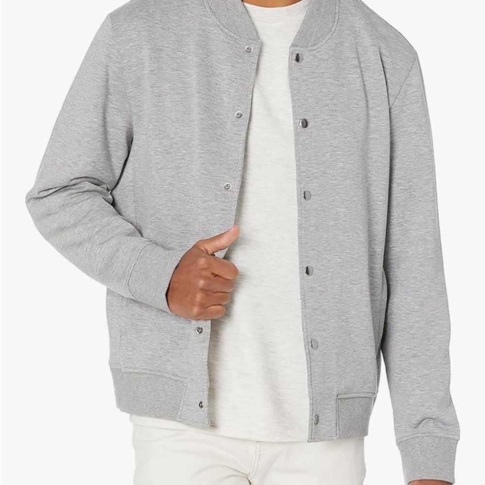 Vince Light Gray Snap-Front Bomber Jacket
